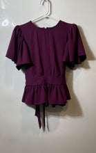 Load image into Gallery viewer, Express Womens Purple Short Sleeve Peplum Back Zip Blouse Top Size XS