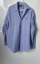 Load image into Gallery viewer, Ralph Lauren Mens Blue Plaid Print Long Sleeve Dress Shirt Size 15 1/2