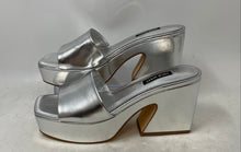 Load image into Gallery viewer, Nine West Womens Oklee3 Silver Leather Slip-On Block Platform Heels Size 6 1/2M