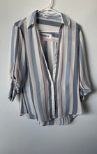 Load image into Gallery viewer, Express Womens Multicolor Striped Long Roll Tab Sleeve Button-Up Shirt Size M