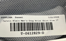 Load image into Gallery viewer, Calvin Klein Mens Gray Printed Slim Fit Stretch Dress Shirt Size 17 34/35