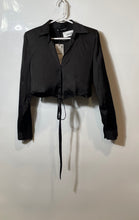 Load image into Gallery viewer, Zara Womens Black Long Sleeve Tie Waist Cropped Button-Up Shirt Size M With Tag