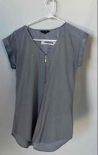 Load image into Gallery viewer, Express Womens Gray Short Sleeve V-Neck Zipper Casual Blouse Top Size XS