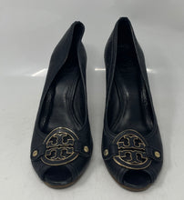 Load image into Gallery viewer, Authentic Tory Burch Womens Amanda Black Wedge Pump Heels Size 7.5M Damaged
