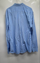 Load image into Gallery viewer, Michael Kors Mens Blue Striped Print Long Sleeve Collared Dress Shirt Size 18