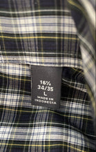 Load image into Gallery viewer, Tommy Hilfiger Mens Navy Blue White Yellow Long Sleeve Plaid Dress Shirt L 16.5