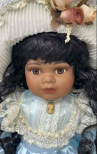Load image into Gallery viewer, Chatelaine Collectible Fine Porcelain Doll Black Curly Hair And Brown Eyes