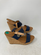 Load image into Gallery viewer, Tommy Hilfiger Womens Blue Brown Buckle Wedge Ankle Strap Heels Size 8