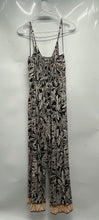 Load image into Gallery viewer, Zara Womens Black Leaf Print Sleeveless Button Front One-Piece Jumpsuit Size L