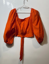 Load image into Gallery viewer, Express Womens Orange Short Sleeve Tie-Front Cropped Blouse Top Size Small