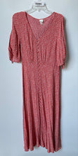 Load image into Gallery viewer, H&M Womens Red White Floral Print 3/4 Sleeve Button Front Maxi Dress Size 8