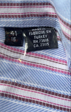 Load image into Gallery viewer, Hugo Boss Mens Blue Pink Striped Cotton Long Sleeve Dress Shirt Size 41/16