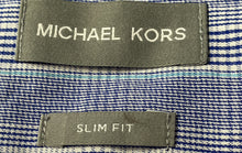 Load image into Gallery viewer, Michael Kors Mens Blue Printed Collared Long Sleeve Dress Shirt Size Medium