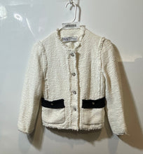 Load image into Gallery viewer, Zara Womens White Black Tweed Long Sleeve Pockets Button Front Jacket Size XS