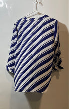 Load image into Gallery viewer, Van Heusen Womens White Blue Striped 3/4 Sleeve Split Neck Blouse Top Size Small