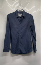 Load image into Gallery viewer, Calvin Klein Mens Blue Striped Long Sleeve Dress Shirt Size XS 13-13.5