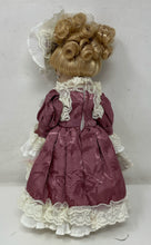Load image into Gallery viewer, Victorian Style Pink Rose Lace Dress Blonde Hair Blue Eyes Porcelain Doll