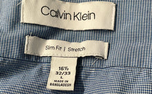 Load image into Gallery viewer, Calvin Klein Mens Blue Long Sleeve Slim Fit Stretch Button Front Dress Shirt L