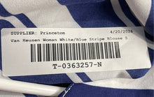 Load image into Gallery viewer, Van Heusen Womens White Blue Striped 3/4 Sleeve Split Neck Blouse Top Size Small