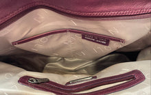 Load image into Gallery viewer, Nicoli Womens Burgundy Leather Double Handle Bottom Studs Zip Top Shoulder Bag