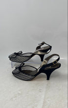 Load image into Gallery viewer, Phyllis Poland Womens Black Peep Toe Adjustable Strap Low Slingback Heels Sz 8 M