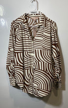 Load image into Gallery viewer, Philosophy Womens Brown White Print Long Sleeve Button Front Blouse Top M W/Tags