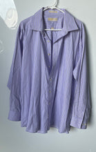 Load image into Gallery viewer, Michael Kors Mens Purple Striped Regular Fit Collared Dress Shirt Sz 17.5 34/35