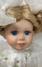 Load image into Gallery viewer, Antique Ceramic Decor Blonde Hair Blue Eyes White Dress Bows Fashion Doll