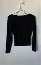 Load image into Gallery viewer, Zara Womens Black Ribbed Long Sleeve Sweetheart Neck Cropped Blouse Top Size L