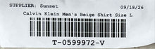 Load image into Gallery viewer, Calvin Klein Mens Beige Cotton Long Sleeve Slim-Fit Dress Shirt Size L