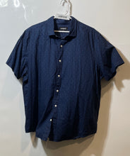 Load image into Gallery viewer, Express Mens Blue Printed Cotton Short Sleeve Collared Dress Shirt Size XL