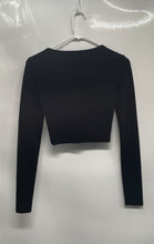 Load image into Gallery viewer, Zara Womens Black Ribbed Knit Long Sleeve Crew Neck Pullover Cropped Top Size S