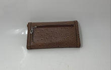 Load image into Gallery viewer, Guess Womens Beige Leather Ostrich Print Credit Card Holder Trifold Wallet