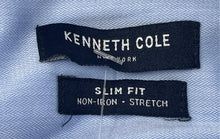 Load image into Gallery viewer, Kenneth Cole New York Mens Blue Slim Fit Non-Iron Dress Shirt Size L 16 34/35