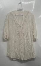 Load image into Gallery viewer, Converse One Star Womens Beige Short Sleeve Button-Front Tunic Blouse Top Size L