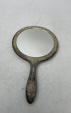 Load image into Gallery viewer, Silver Tone Floral Engraved Handled Collectible Vanity Ornate Hand Mirror