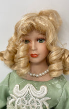 Load image into Gallery viewer, Antique Ceramic Decor Blonde Curly Hair Green Dress Floral Lace Fashion Doll