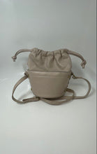 Load image into Gallery viewer, Kensie Womens Beige Leather Adjustable Strap Lined Drawstring Bucket Handbag