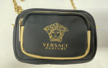 Load image into Gallery viewer, Versace Parfums Womens Black Gold-Tone Detachable Chain Strap Crossbody Purse