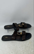 Load image into Gallery viewer, Zara Womens Black Brown Faux Leather Double Strap Flat Slide Sandals Size EUR 39