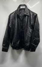 Load image into Gallery viewer, Mens Black Leather Elastic Waist Long Sleeve Full-Zip Bomber Jacket Size XL