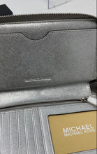 Load image into Gallery viewer, Michael Kors Womens Jet Set Travel Silver-Tone Leather Wristlet Wallet