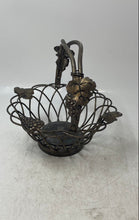 Load image into Gallery viewer, Silver-Tone Ornate Grapes & Leaves Fruit Basket With Movable Handle
