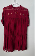 Load image into Gallery viewer, Zara Womens Red Floral Print Embroidered Short Sleeve Shift Dress Size Medium