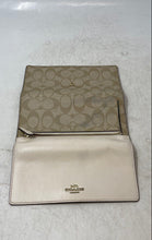 Load image into Gallery viewer, Coach Womens Beige Signature Canvas Leather Snap Slim Trifold Wallet Worn