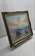 Load image into Gallery viewer, Wood Framed Duggan Seaside Sunset Lighthouse Art Oil Painting On Canvas