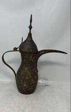 Load image into Gallery viewer, Antique Vintage Brass Engraved Tableware Scroll Handle Dallah Coffee Pot w/ Lid