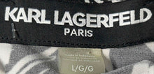 Load image into Gallery viewer, Karl Lagerfeld Womens Black White Floral Cap Sleeve Round Neck Blouse Top Size L