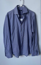 Load image into Gallery viewer, Hugo Boss Mens Blue White Printed Long Sleeve Regular Fit Dress Shirt Size 15.5