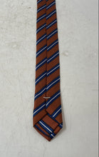 Load image into Gallery viewer, Ranieri Studio Italy Mens Brown Blue White Striped Keeper Loop Pointed Tie